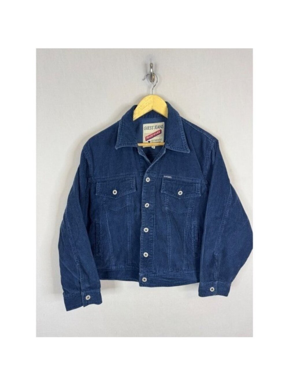 Vintage Guess 90s American Tradition Corduroy Trucker Jacket Indigo Blue Mens M